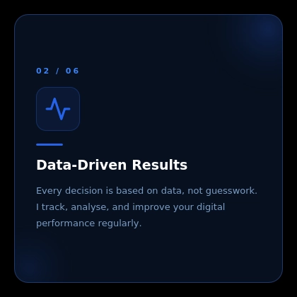 Data-Driven Results card showcasing analytics-based digital marketing strategies, performance tracking, and measurable business growth.