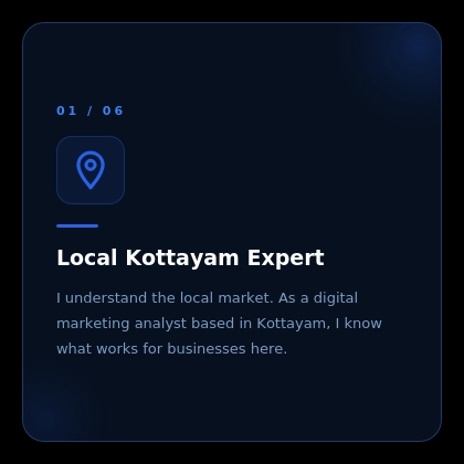 Local Kottayam Expert card highlighting digital marketing expertise, local market knowledge, and customized business growth strategies in Kottayam.