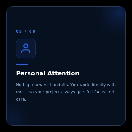 Personal Attention service card highlighting one-to-one client support, dedicated communication, and personalized digital marketing solutions.