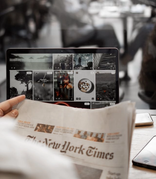 ocial Media Management service showing a tablet with social media content planning, post scheduling, and digital marketing strategy.